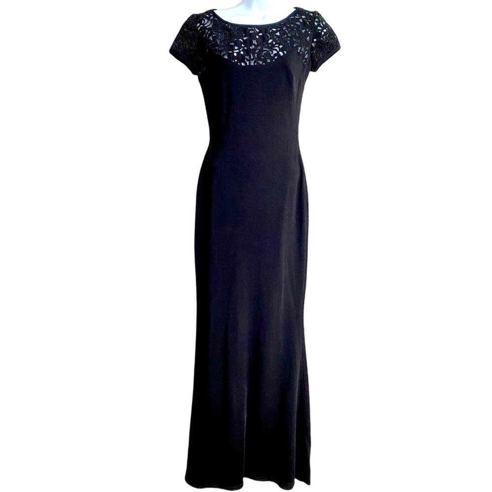 Vintage Lillie Rubin Black Maxi Dress Sz XS Lace Knit Modest Classic Timeless